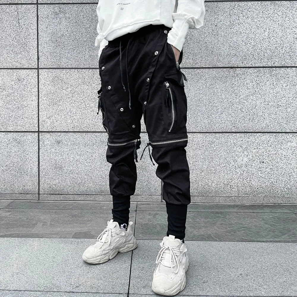 Dark High Street Work Pants Zipper Leg Tights Loose Multi Pocket Men's Retractable Pants Casual Streetwear Pants