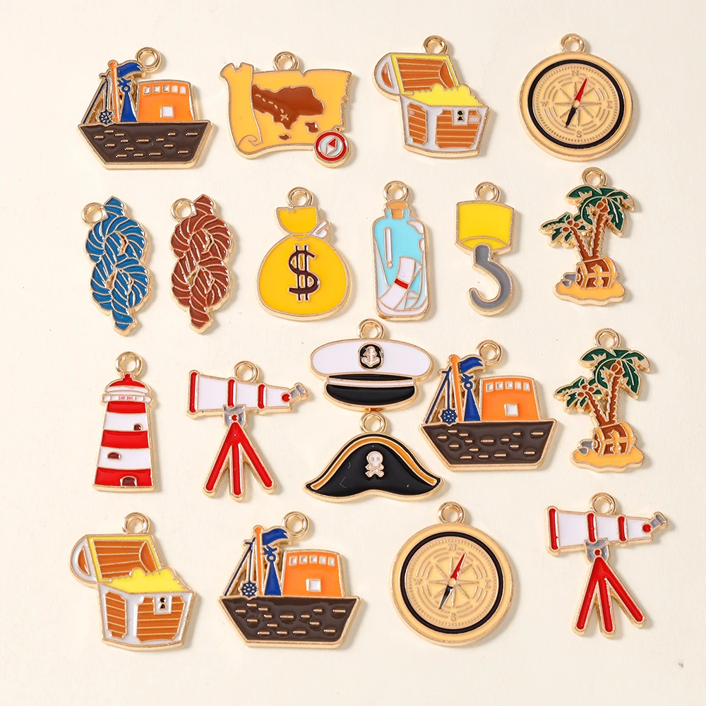 20Pcs Marine Nautical Ocean Sea Theme Anchor Rudder Boat Lighthouse Charms Pirate Ship Pendant For DIY Jewelry Accessories