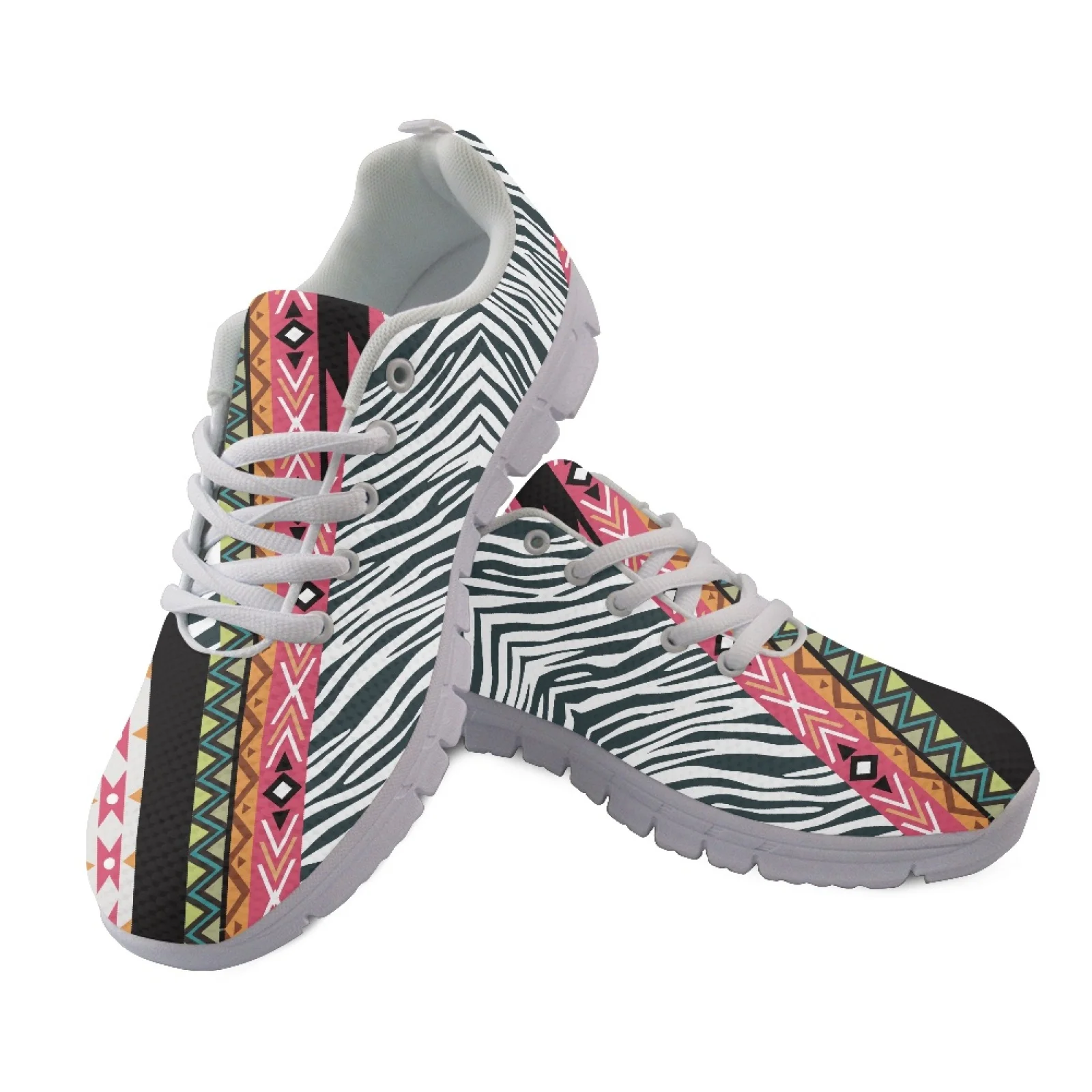 Coloranimal Geometric Zebra Stripe Comfortable Walking Sneakers Womens Athletic Walking Sneakers Athletic Sneaker for Ladies