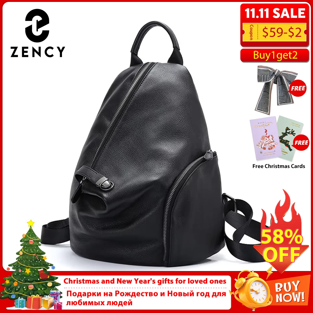 

Zency Women's Classic Black Small Leather Backpack Handmade Anti-theft Designer Knapsack Roomy for Daily Essentials
