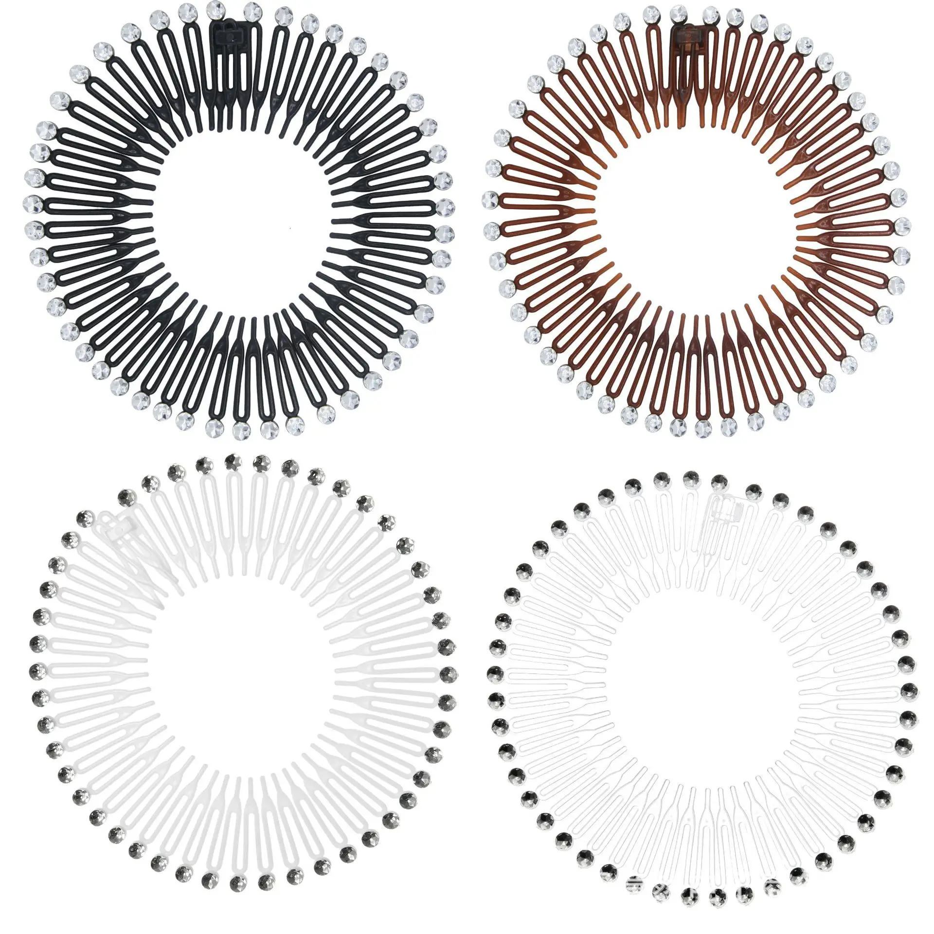 3pcs Full Circular Stretch Headbands Flexible Plastic Circle Comb Wrap Holder for Girls Sports Hair  Accessori With Drill