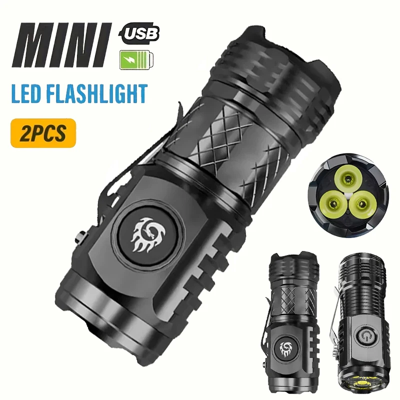 

High Quality 3*SST20 LED Flashlight Built-in Battery USB Rechargeable Pen Clip Head Flashlight Waterproof Camping Hiking Torch