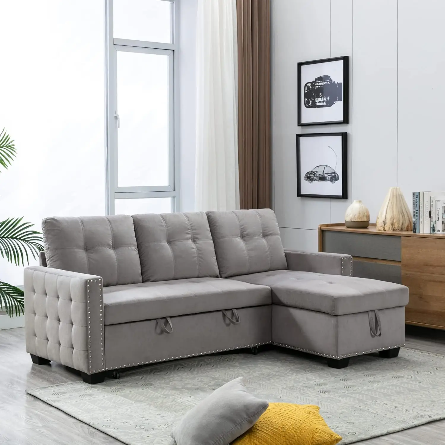 

Convertible Sleeper Sofa Bed,Small Love Seat Lounge Sofa w/Reclining Backrest,Toss Pillows,Pockets,Loveseat Futon Sofa Couch