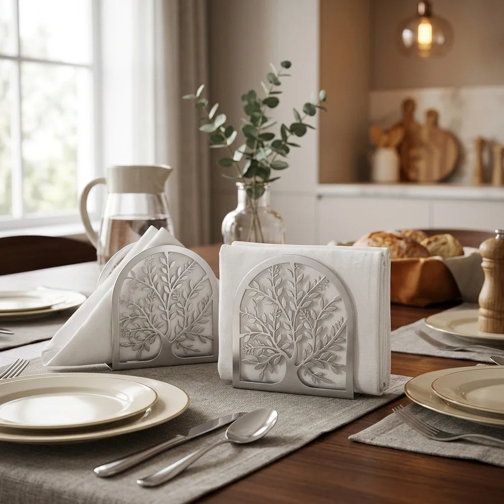 Hollow Cutout Organizer Metal Napkin Holder Elegant Carved Pattern Stainless Steel Construction U-shaped Frame Design