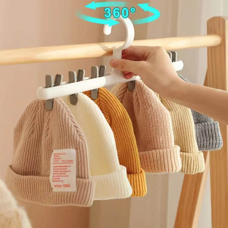 Hats Hanging Organizer Rack With 6 Clips Peaked Cap Socks Scarf Storage Rack Hanger Multifunction Closet Wardrobe Storage Holder