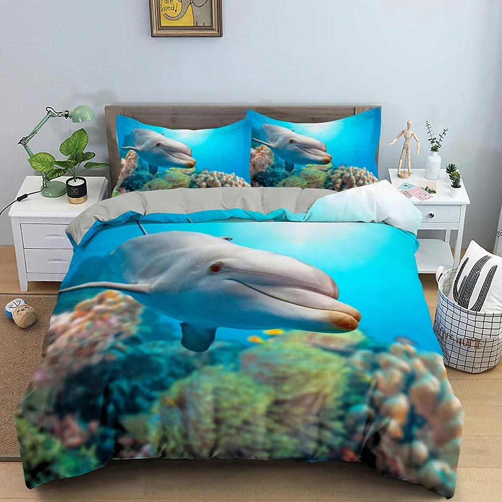 

Dolphin Bedding Set Animal Pattern Comfortable Duvet Quilt Cover Pillowcase Bedding Set Children Bedroom Decoration Home Textile