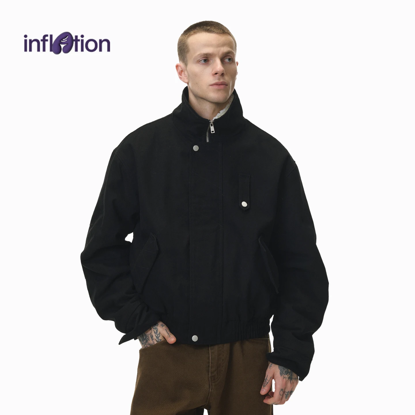 

ИНФЛЯЦИЯ Мужская зимняя флисовая куртка со съемным воротником, винтажная уличная одежда, теплая верхняя одежда контрастного цвета