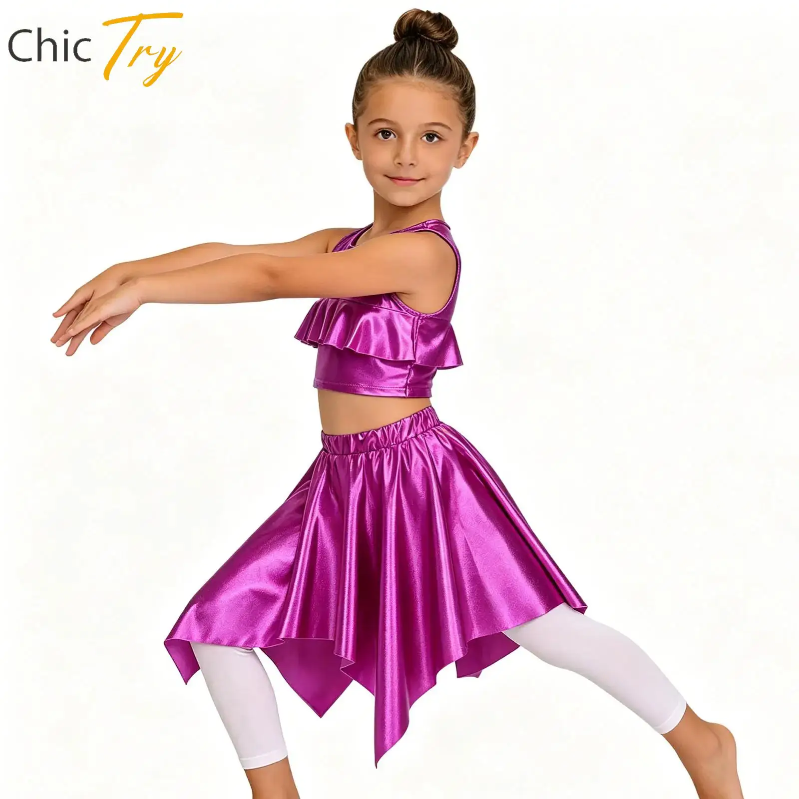 

Jazz Hip Hop Dance Costume Girls Crop Top with Asymmetrical Pleated Skirt Set Fashion Runways Show Outfit Kids Cool Streetwear