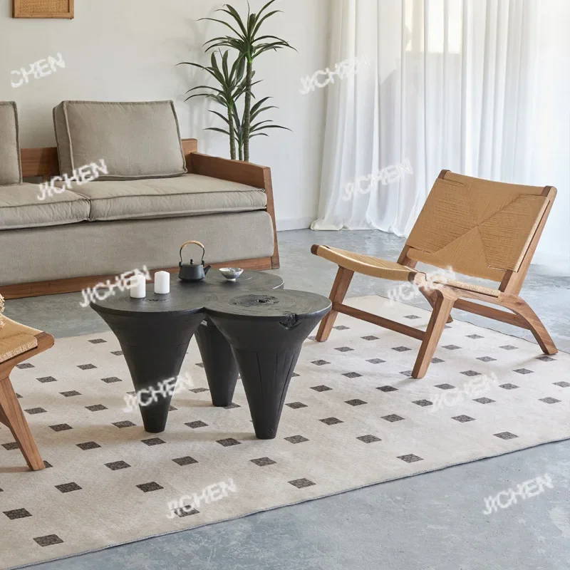 

Кофейный столик JC Wabi Silent Wind B&B Hotel Log, креативный угловой столик с необработанными краями, черный круглый чайный столик