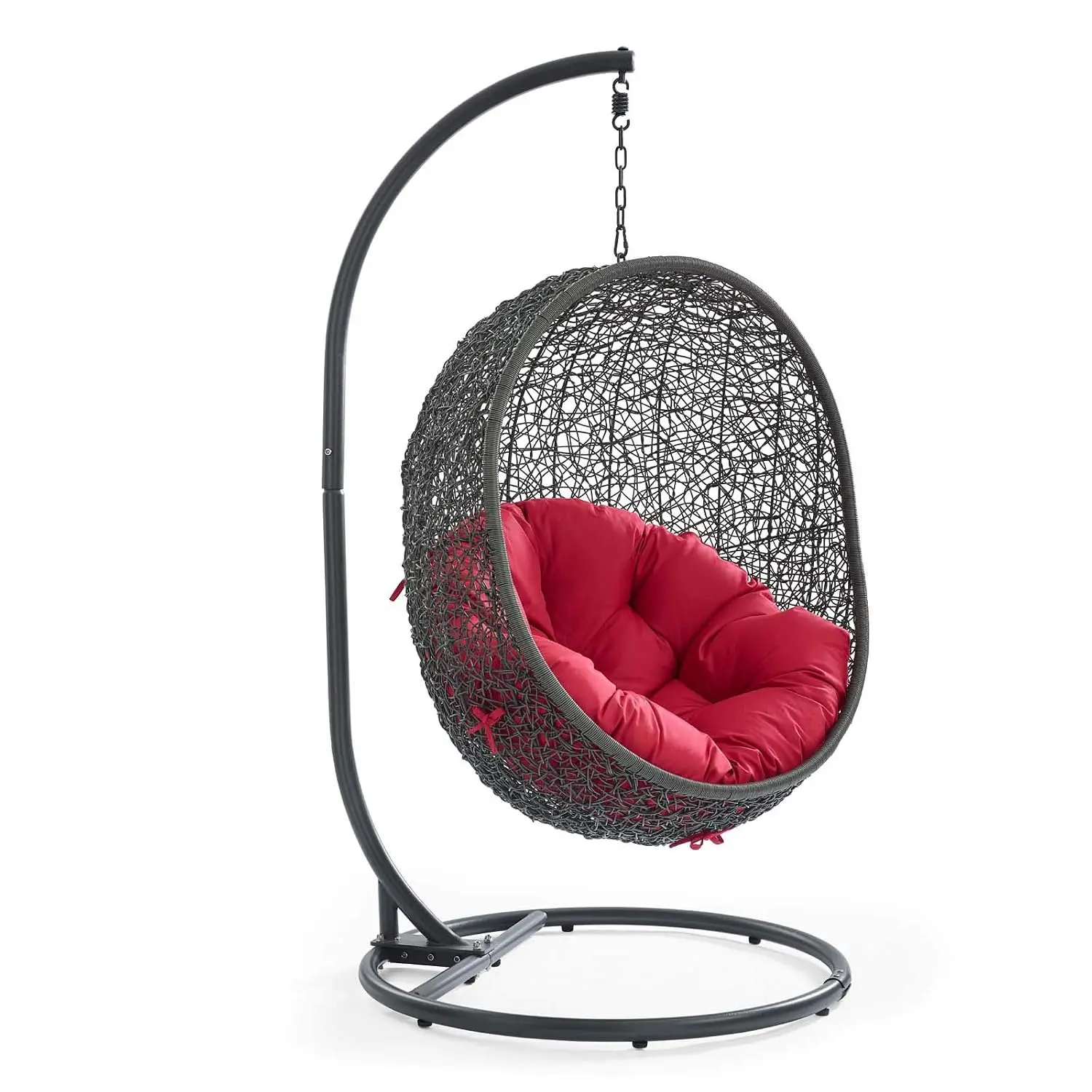 Hide Wicker Rattan Outdoor Patio Porch Lounge Egg Swing Chair Set with Stand in Gray Red, Customized