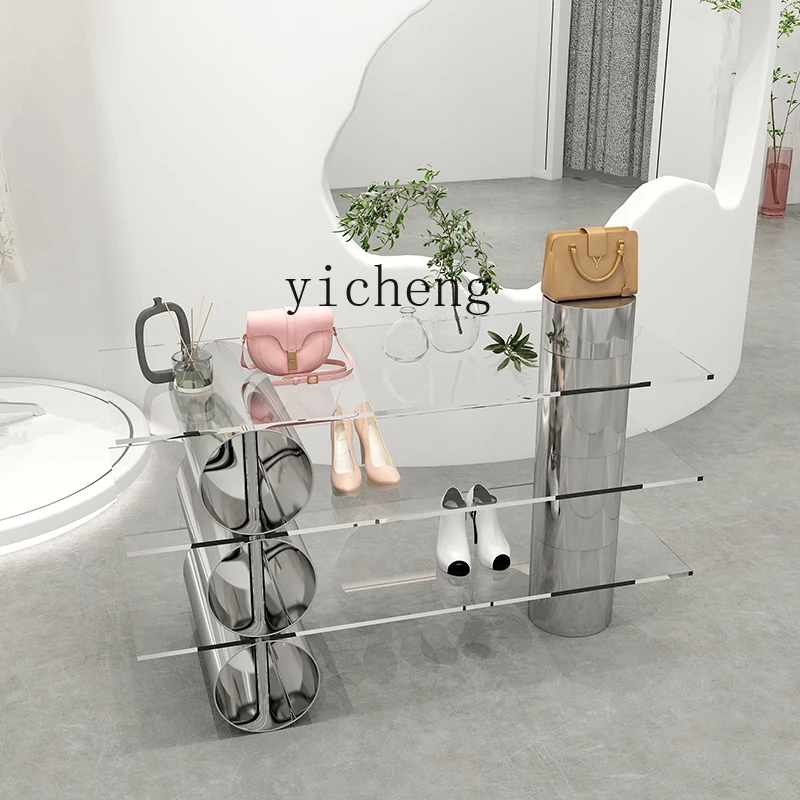 LYY Clothing Store Display Rack Stainless Steel Acrylic Display Table Simple Creative Center Island Shoe Bag Flow Display