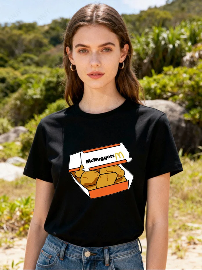 Kitten Nuggets Cat Chicken Block T-shirt, Who Can Refuse Cute Fried Chicken Cat Short Sleeved Shirt