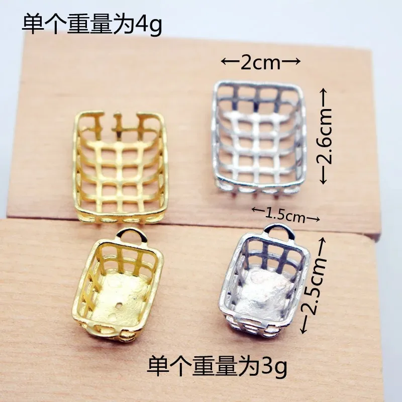 Dollhouse Alloy Double-Handled Basket Frame Mini Basket Model Miniature Scene Accessory Home Ornament Decoration