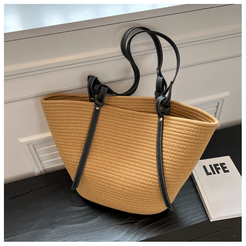 Bolso de paja trenzada de gran capacidad para mujer, bolsa de playa trenzada, bolso de un hombro, bolso grande para viaje, novedad de verano 2024