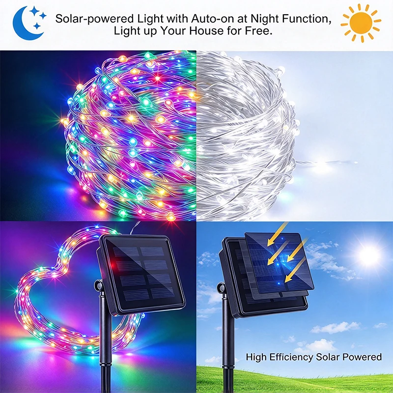 300/200/100LED Solar Lights String LED Fairy String Lights Waterproof 8 Modes for Garden Patio Tree Wedding Party Christmas