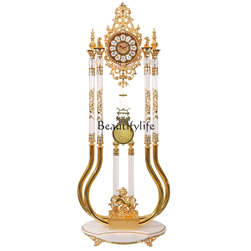 

Living Room European Style Villa Vertical Living Room Clock Light Luxury European Crystal the Grandfather Clock