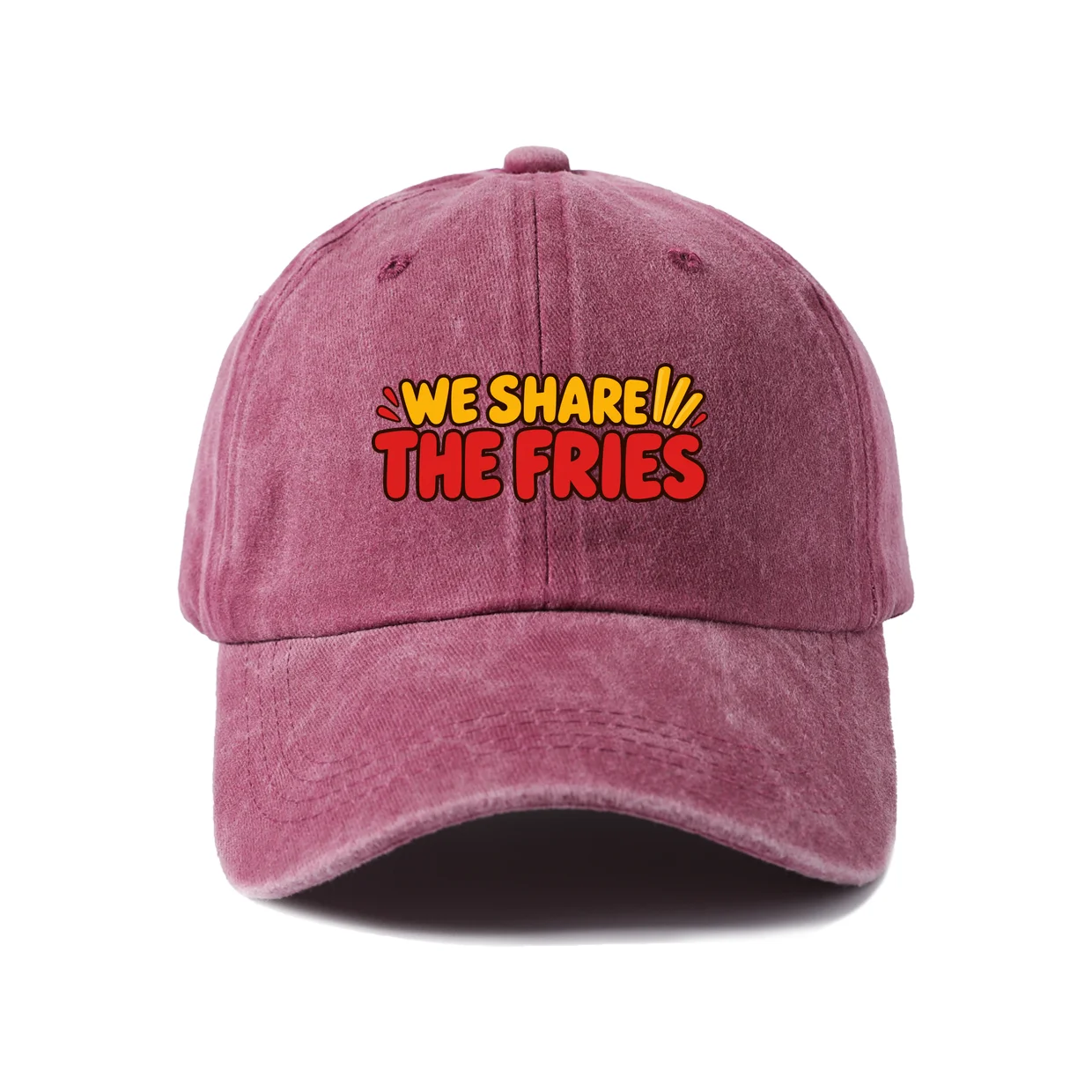 We Share The Fries Graphic Vintage Washed Baseball Cap, Adjustable Unisex Dad Hat, Casual Gift