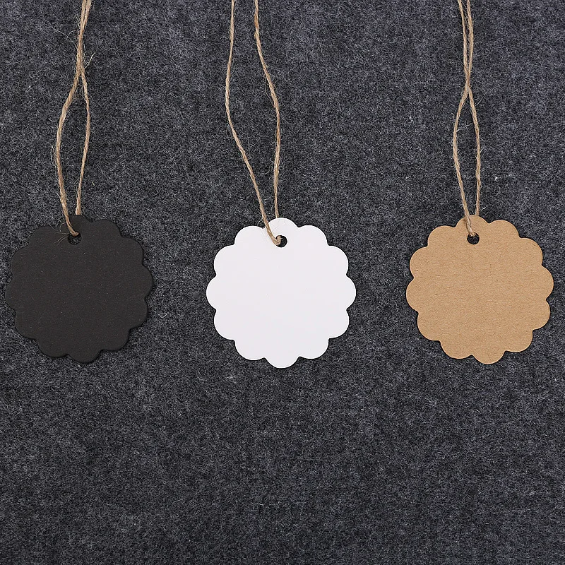 50pcs 6cm Round Lace Edge Kraft Paper Tags Card Labels Product Cake Food Price Marks Garment Tag Shoes Bags Decor Accessories