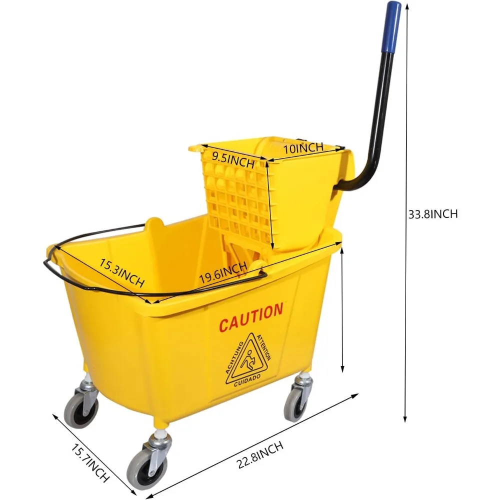 دلو ممسحة تجارية بسعة 35 لترًا مع عجلات ضغط جانبي، يتضمن ممسحة صناعية لتنظيف الأرضيات شديدة التحمل #2