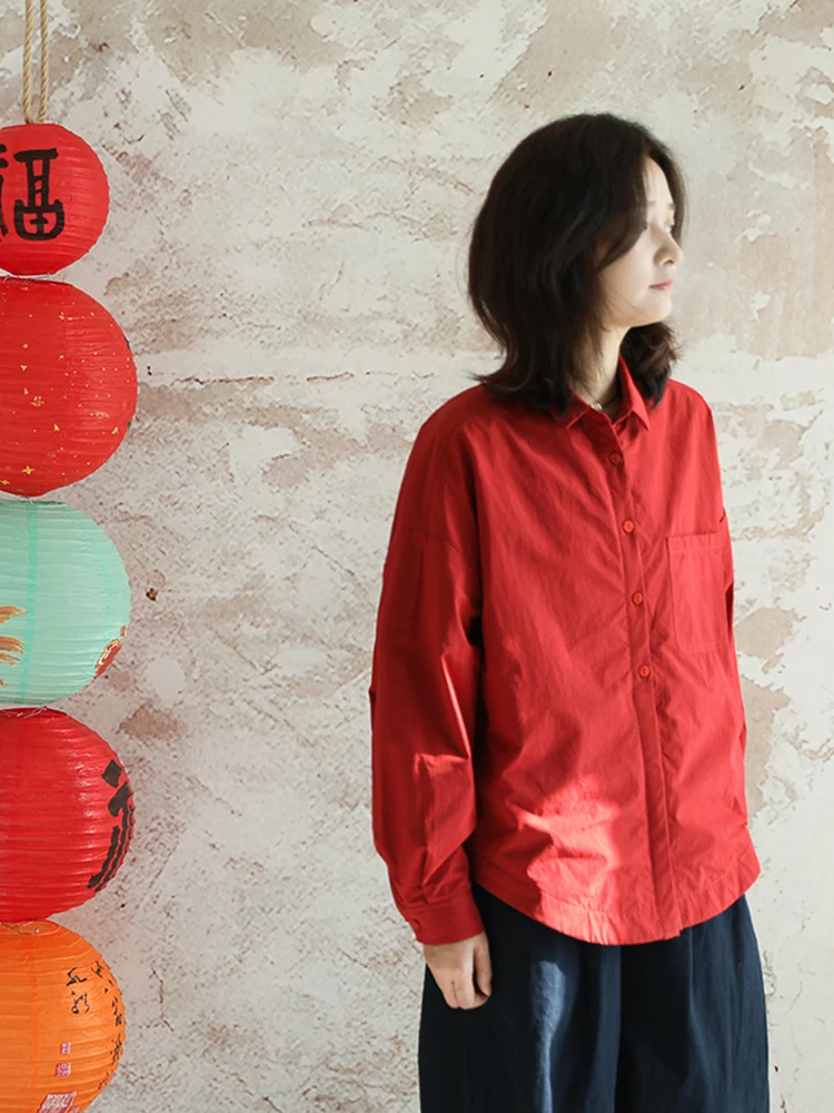 

Красная хлопковая рубашка с длинным рукавом и флисовой подкладкой, повседневная, женская, новогодняя одежда, свободный крой, дышащая, удобная