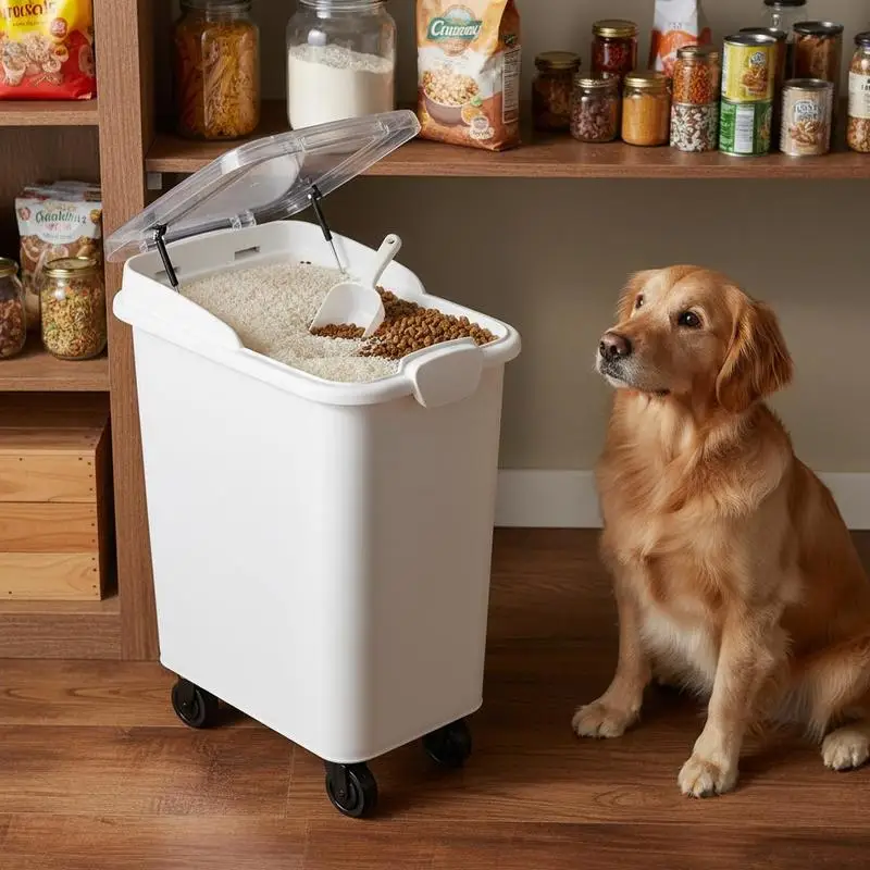 Food Ingredient Bin 21Gallon/80L For Kitchen Pantry Restaurant, Large Capacity Airtight Lid Rolling Wheels Scoop Included Storage Container Bulk Grain Flour Dog Food Dispenser Pack 1