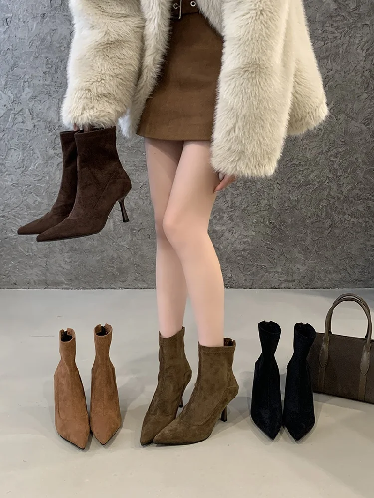 Eilyken Women Ankle Boots Sexy Thin High Heels Pointed Toe Female Shoes Spring Autumn Zipper Chelsea Short Booties