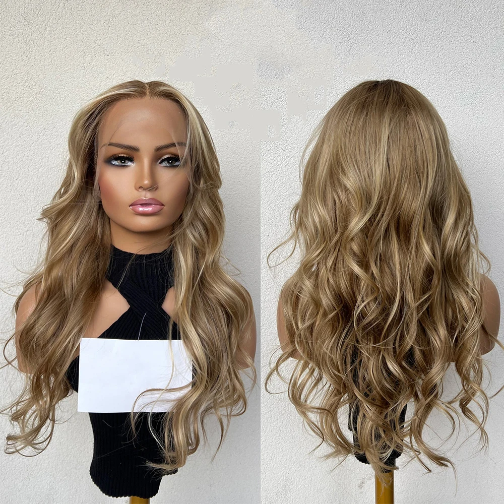 Golden Blonde Highlights Full Lace Wig 180% Density Virgin Human Hair Balayage Rooting Wig Premium Hair Lace Front Wig 26