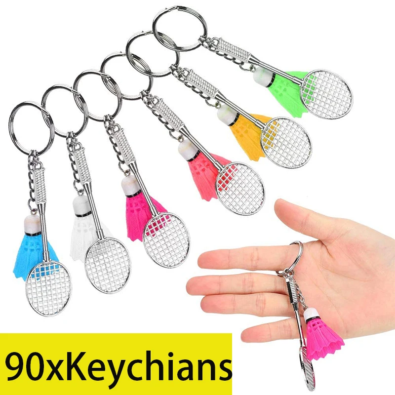 

90Pcs Mini Badminton Holdall Keychain Key Ring Badminton Keyrings Mini Shuttlecock Keyrings With Racket Sports Keyring