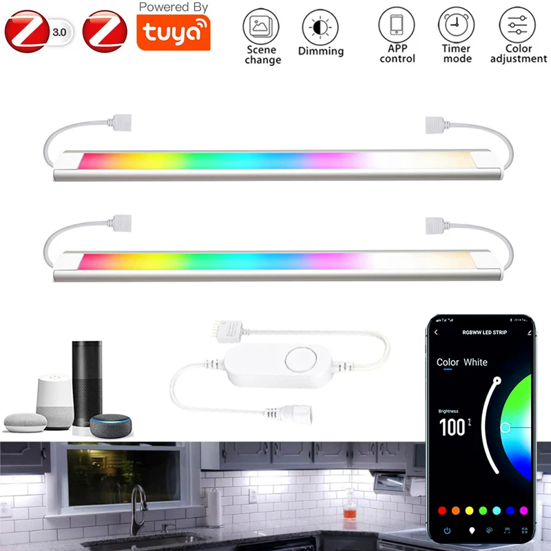 

30CM Tuya Zigbee Under Cabinet Smart LED Light Kit RGBCCT Lamp Dimmable Closet Kitchen Lights Work with Alexa Google Home 2-6PCS