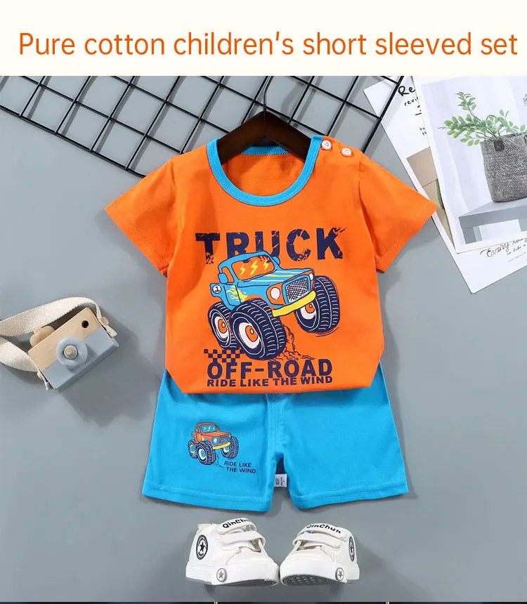 Modische Kinderkleidung Jungen Mädchen Sets Top Shorts 2-teilig 100% Baumwolle Weich Sommer Kinder Baby Kleidung T-Shirt Shorts Kleinkind Anzug – Detail 1