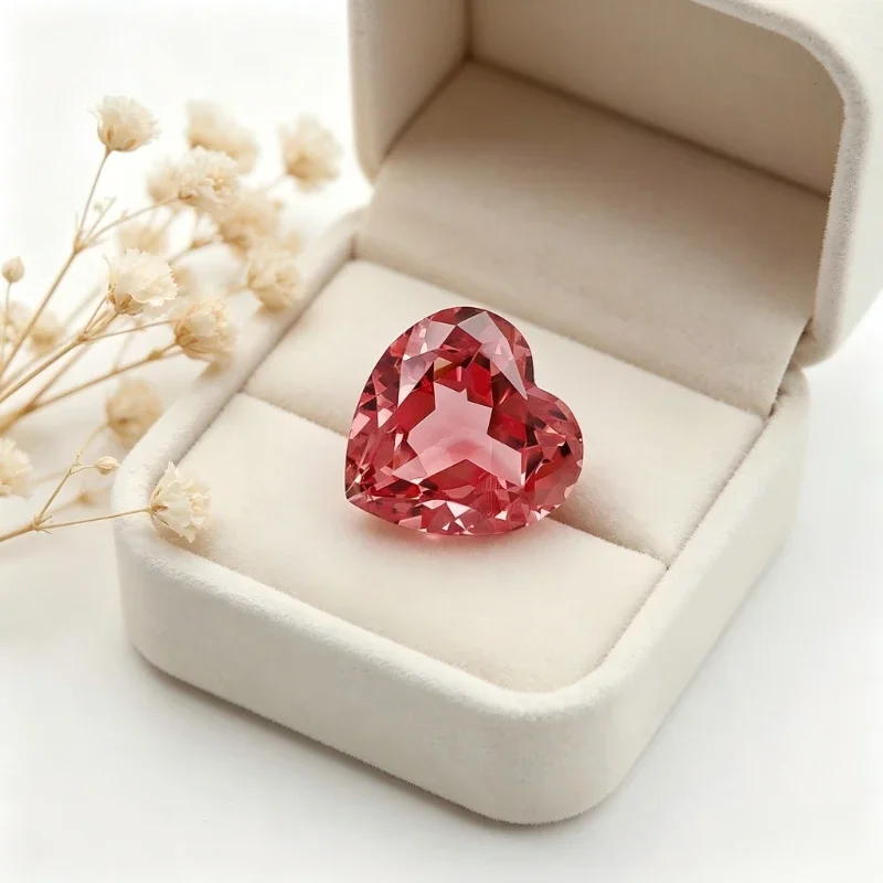 Künstlicher Edelstein Padparadscha Roter Lotus-Farbiger Herzförmiger Hochwertiger Stein mit Zertifikat – Detail 4