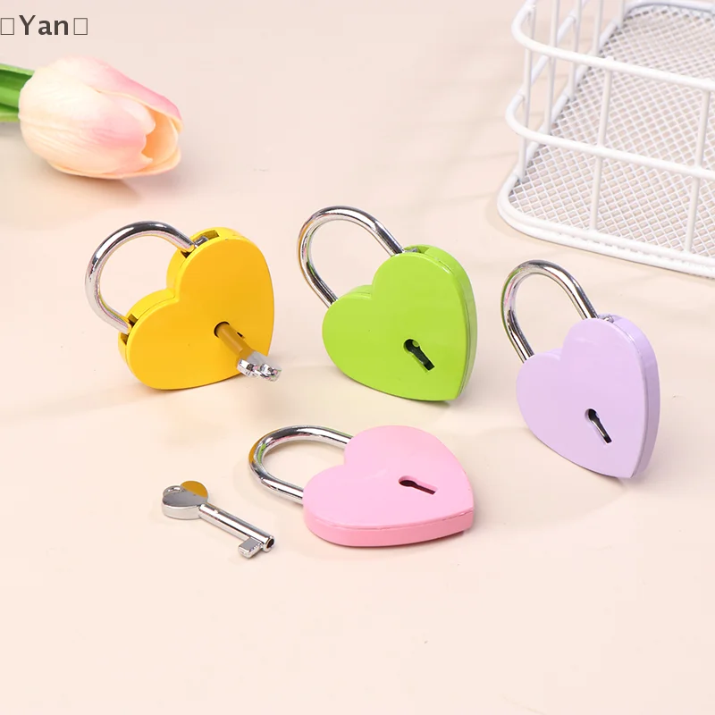1 Set Metal Heart Shaped Padlock Antique Style Love Lock Set With Key Travel Jewelry Box Diary Suitcase Wardrobe Lock