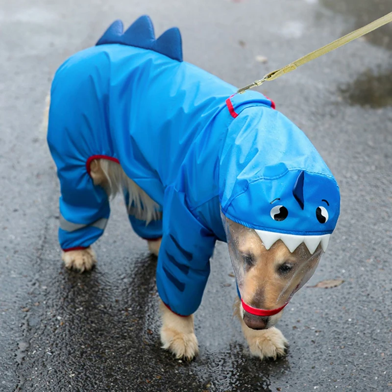 

Shark Big Dog Raincoat Labrador Four-legged Waterproof Clothes Medium and Large Dogs Pet Hooded Clothes 3XL-7XL