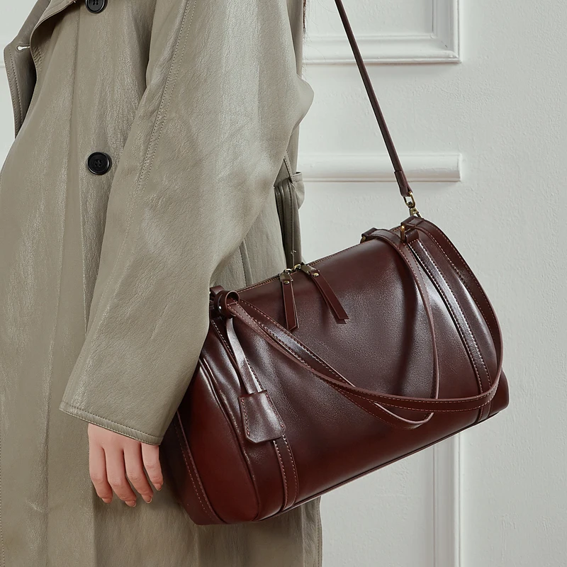 2026 Borsa Boston da donna nuova Borsa a tracolla da donna di lusso in vera pelle Pelle bovina Borse a tracolla femminili versatili di grande capacità