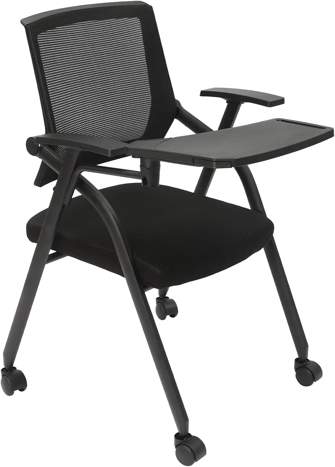 Foldable Conference Chair with Tablet Arm,Folding Office Chair with Lumbar Support, Foldable Desk Chair, Stackable Office Chairs