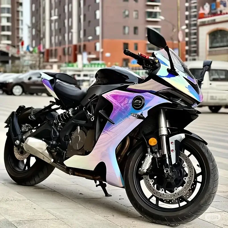 Premium Gloss Colorful Rainbow Holographic Chrome White Vinyl Wrap Film Selbstklebende Aufkleber Aufkleber Automotive Car Wrapping Folie – Detail 2