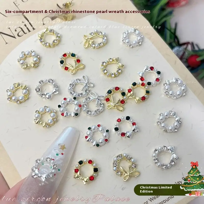 6 أجزاء فنية للأظافر لعيد الميلاد يمكنك صنعها بنفسك إكليل من حجر الراين مع شبكات إكسسوارات اللؤلؤ مقاس مختلط جودة عالية متينة
