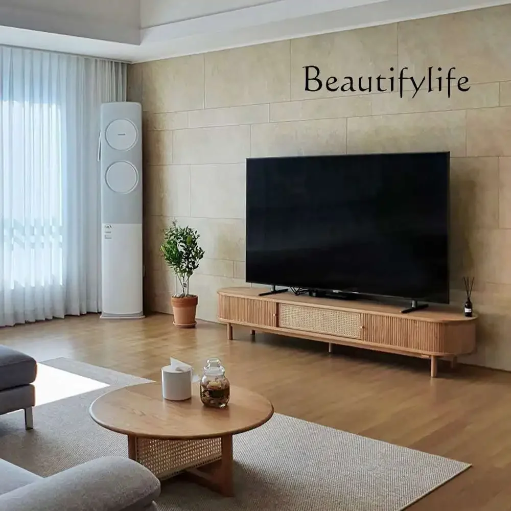 

N Rattan Solid Wood TV Cabinet Modern Minimalist Floor Cabinet Living Room Storage Japanese Style Audiovisual Cabinet