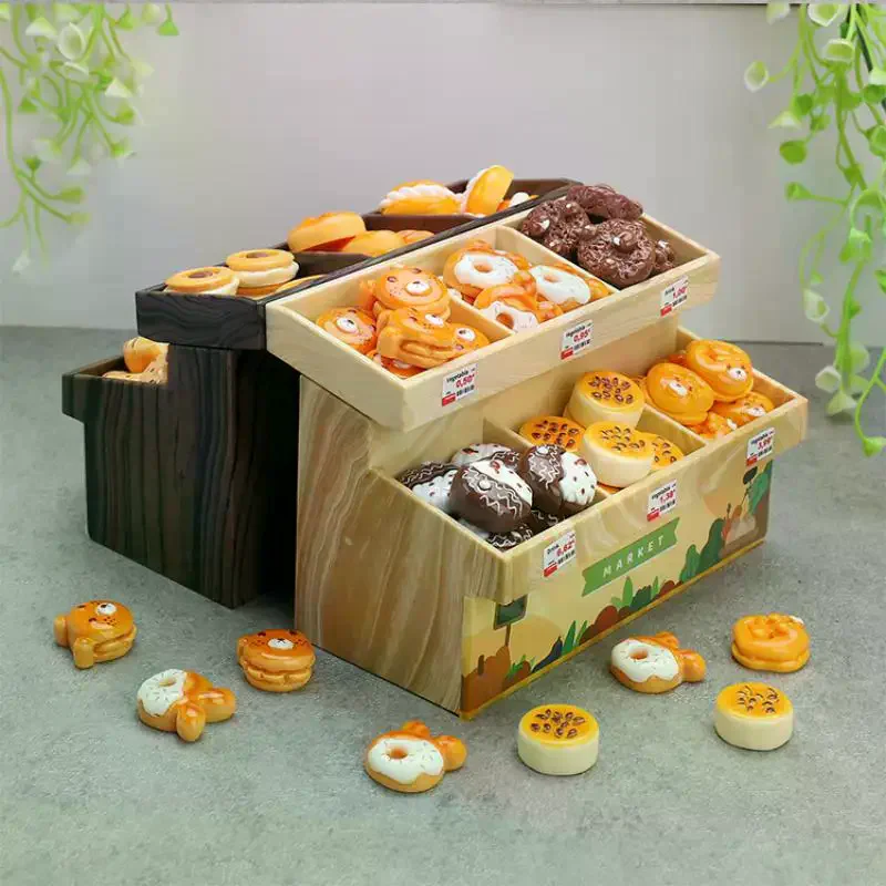 37 szt. Miniaturowy regał na desery do domku dla lalek, mini zabawki spożywcze, szafka na pieczywo, ręcznie robiony model do dekoracji domku dla lalek, zabawka do udawania dla dzieci