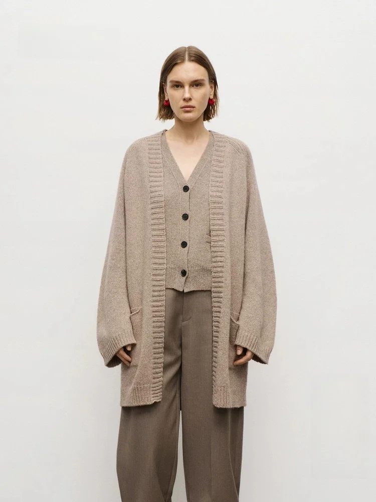 

Cloud Wool Splicing Vest Knitted Two-Piece Set Edition Autumn New Arrival Women's Fashion Sweater Long Sleeve V-Neck Mid-Length