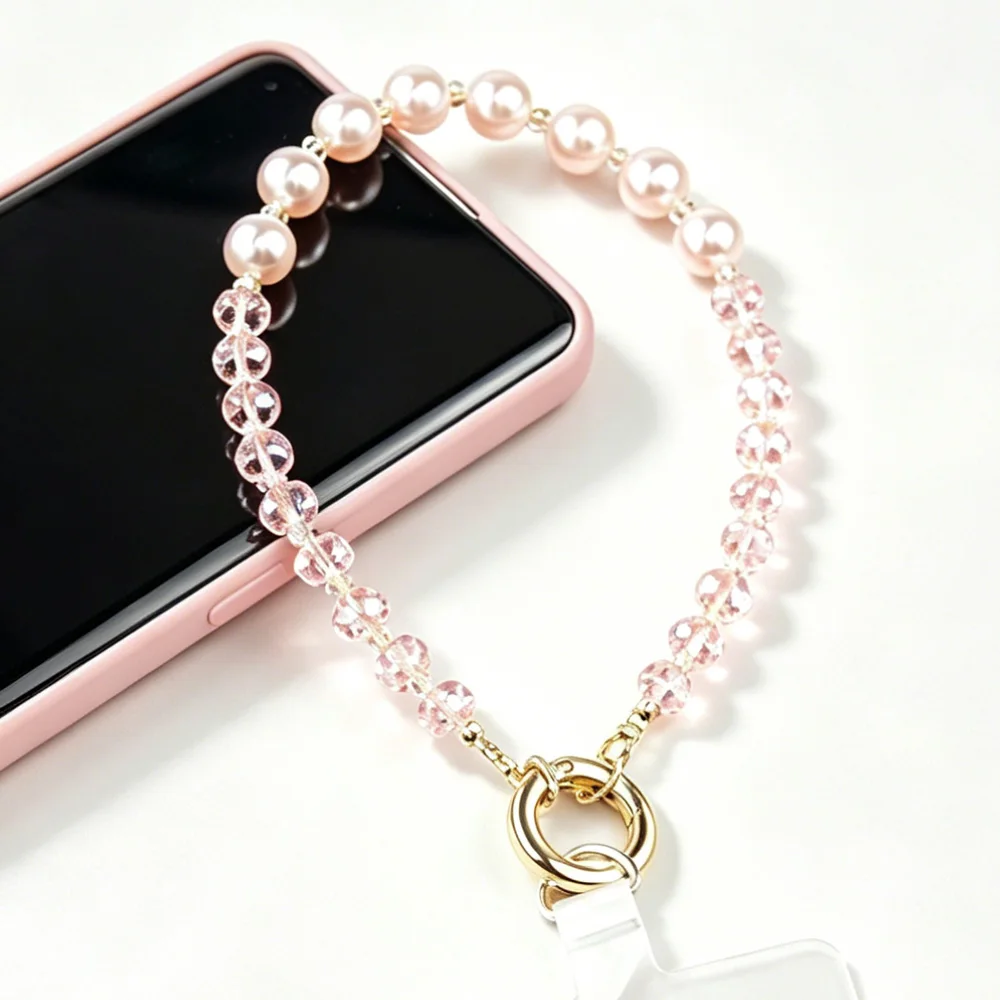 

MQIQI Pearl Phone Charms Strap Lanyard Strap for Phone Luxury Wrist Chain Keyring cell Phone Strap Pendant Anti-Loss Accessory