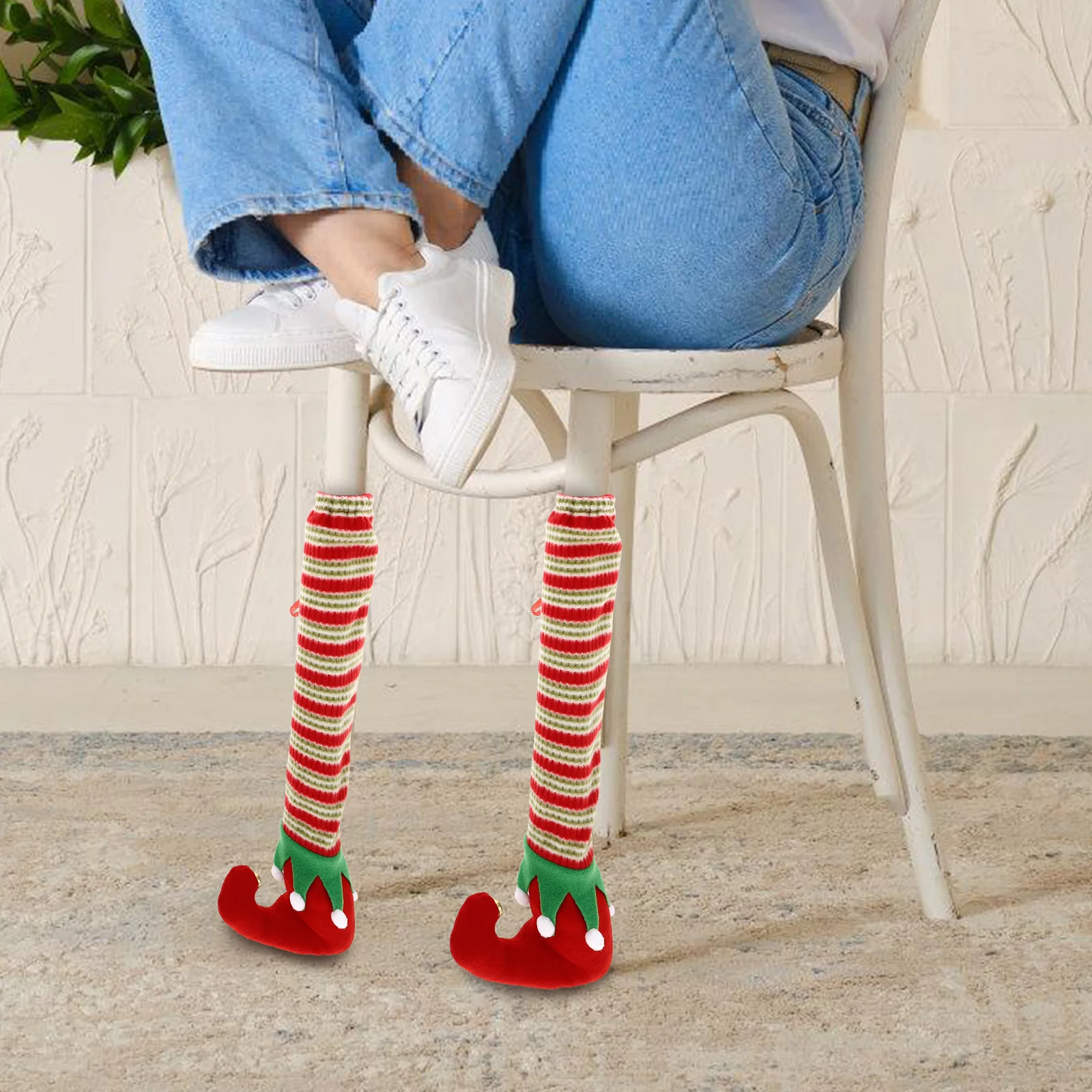 

4Pcs Christmas Chair Leg Covers Cute Cartoon Stripes Elf Chair Stockings Xmas Table Socks Festive Home Decor Festive Table Socks