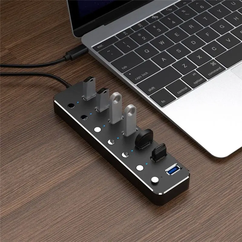

(A23G) USB 3.0 адаптер питания, 7 портов, разветвитель-хаб из алюминиевого сплава, USB-хаб 3.0, многопортовый USB-удлинитель, кабель 1.2 м, EU-разъем B