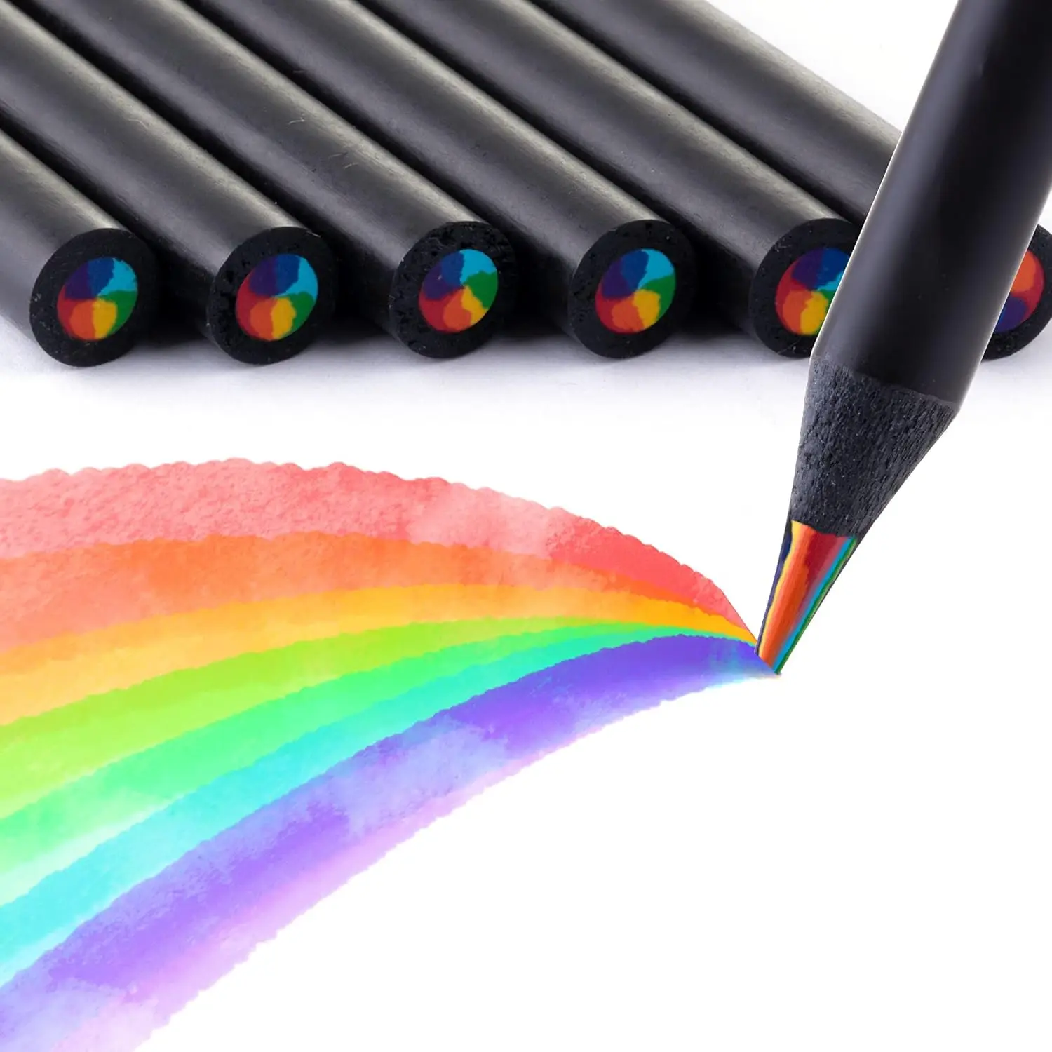 7 Color in 1 Black Wooden Rainbow Colored Pencils for Kids and Adults, Pre-sharpened with Sharpener for Coloring Books and