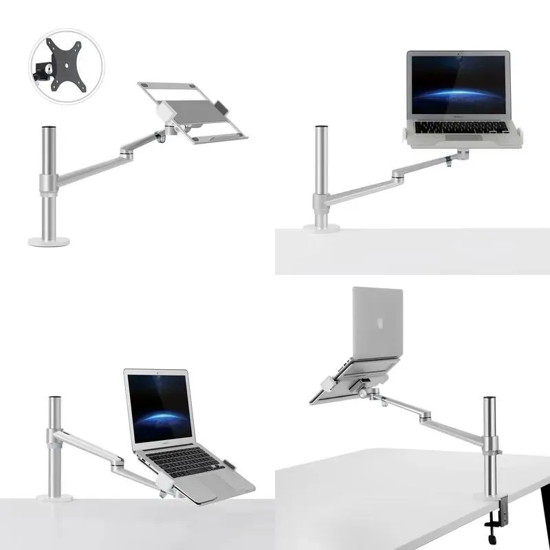 for 2-In-1 Aluminum LCD Monitor Bracket Arm Mount Laptop Bracket