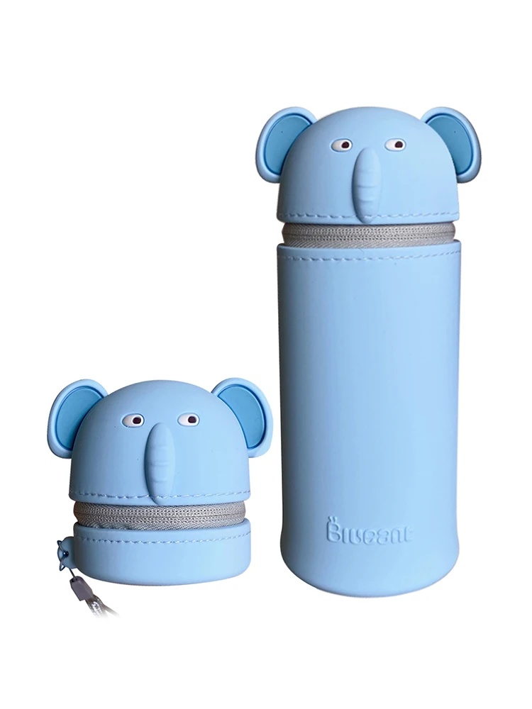 2 In 1 Soft Silicone Retractable Eraser Elephant Cute Durable Zipper Smooth High Elasticity Large Capacity Pen Holder Kit Sturdy