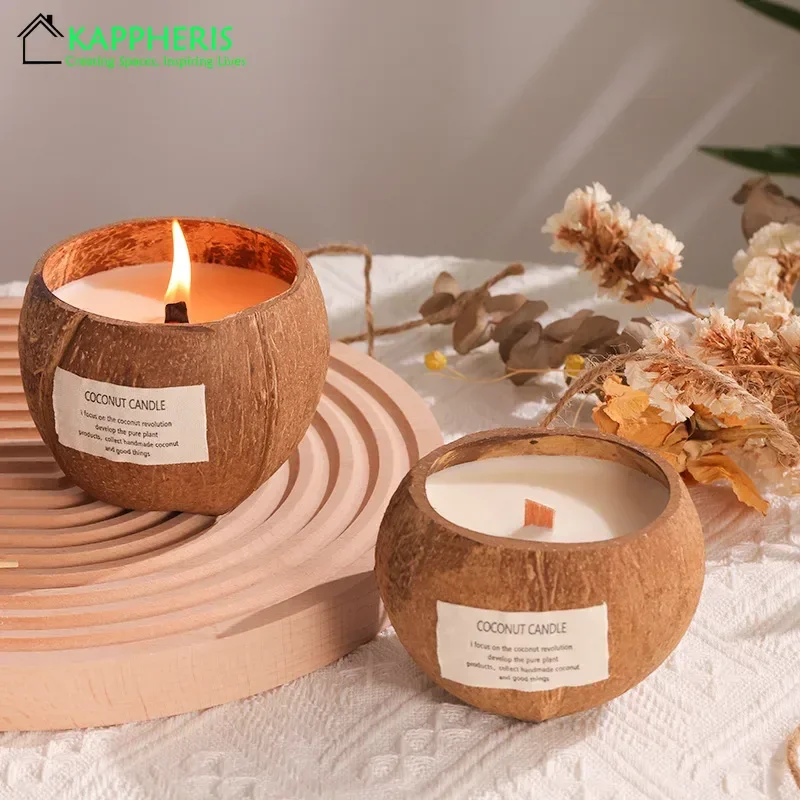 

1PC White Tea Scented Candles Coconut Shell Aromatic Candles Natural Soy Wax Candles Wholesale for Wedding Decorative Gift Box