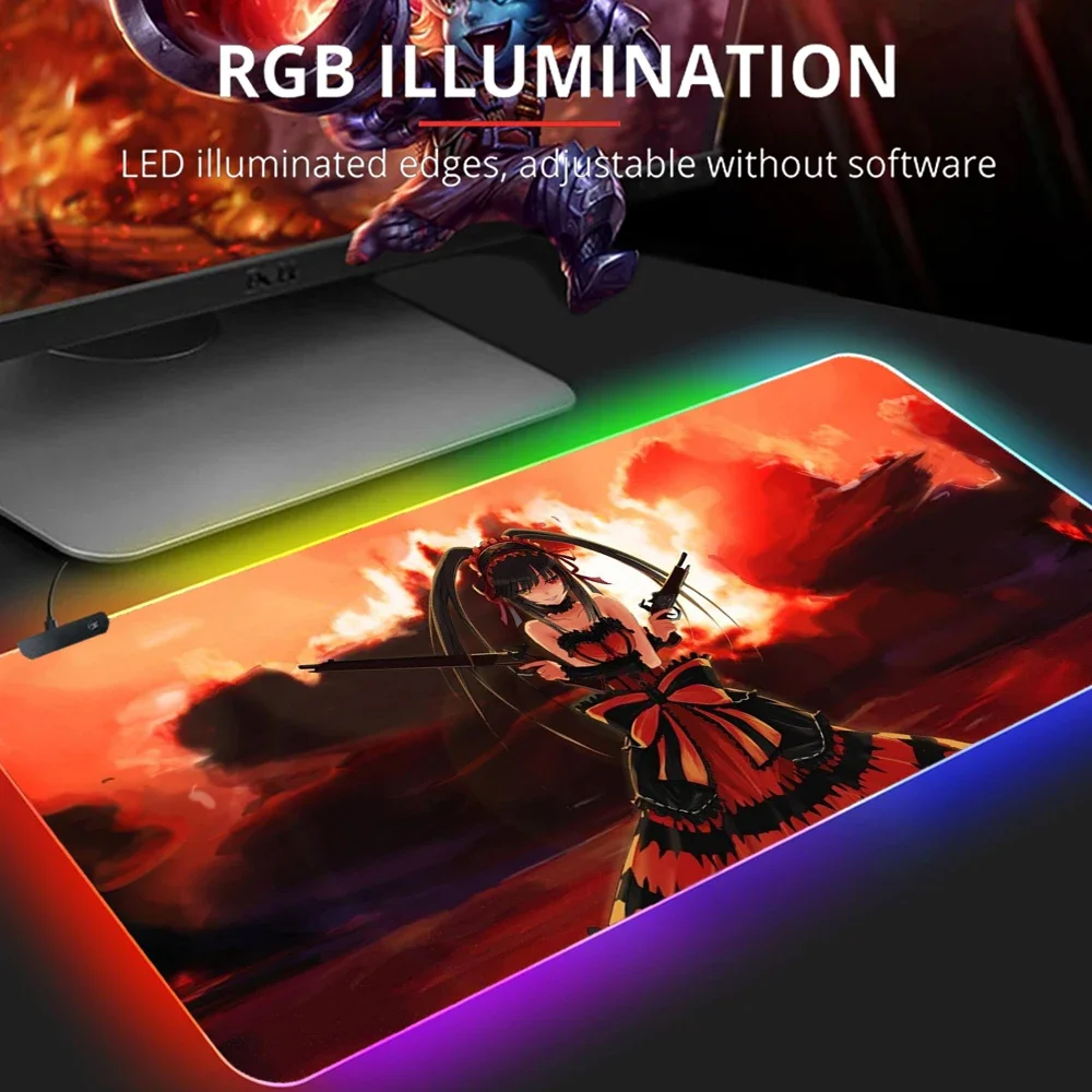 RGB Mouse Pad Tokisaki Kurumi Mouse Pad Gamer Computer Balladeer Wanderer Gaming Large MouseMat Gamer Led Backlit Mousepad Wired