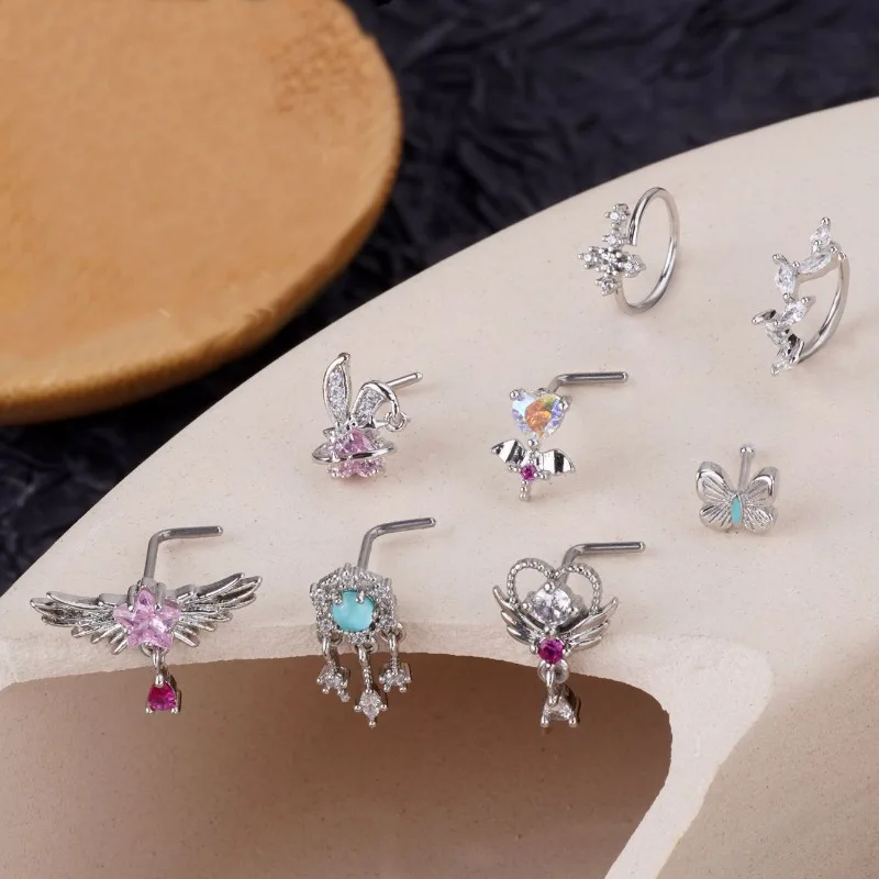 1pc European Bohemian Nose Stud Stainless Steel Rabbit Moon Love Nose Ring Ear Stud Butterfly Ear Bone Stud