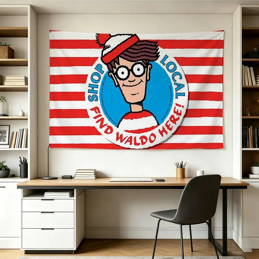 Game W-Wheres W-WallyS Waldo World   Flags Wall Hanging Background Art Banner for Bedroom Home Outdoor Decor